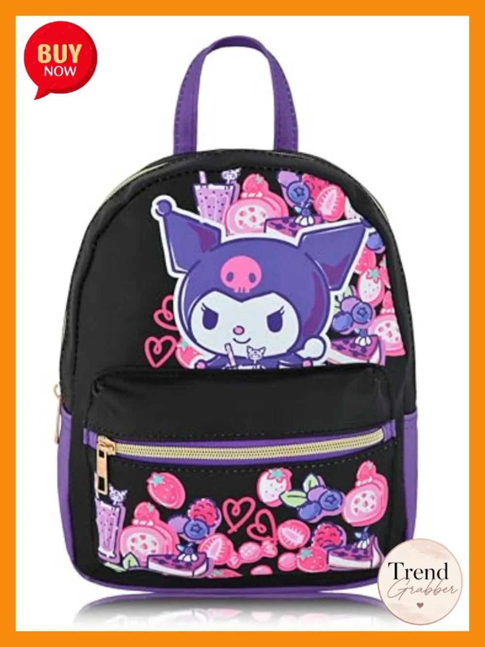 Sanrio Kuromi Mini Backpack Pure PU Leather Daypack